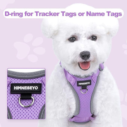 Small Dog Harness and Leash Set，No Pull Adjustable Pet Harness for Small Dogs ，Breathable Mesh Reflective Dog Vest Harness (Light Purple, M)