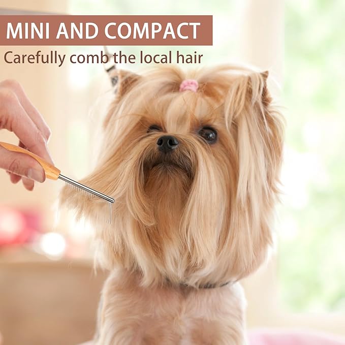 HOP Pet Face comb for Small Dogs,Eye Comb for Cats and Puppies, Fine Tooth Metal Comb with Wooden Handle, Tear Stain Removal and Eye Gunk Removal