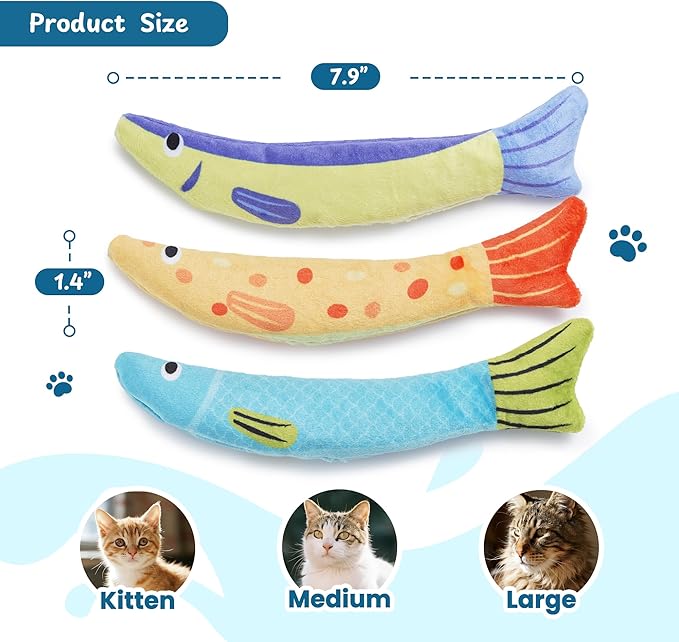 PURETOY Catnip Toys, [12000mg] Extra Large Cat Toys for Indoor Cats, 100% Natural North American Catnip Floppy Fish, Crinkle Sound, Soft Cotton-Free Surface for Chewing, Teething & Kicking