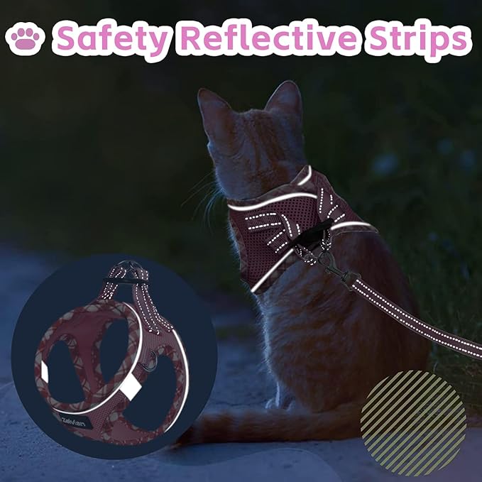 Zelvian Cat Harness and Leash Set for Walking, Escape Proof Adjustable Soft Mesh Kitten Harness with Reflective Strips, Breathable No-Choke Pet Vest for Medium Cats or Small Dogs(Pink,M)