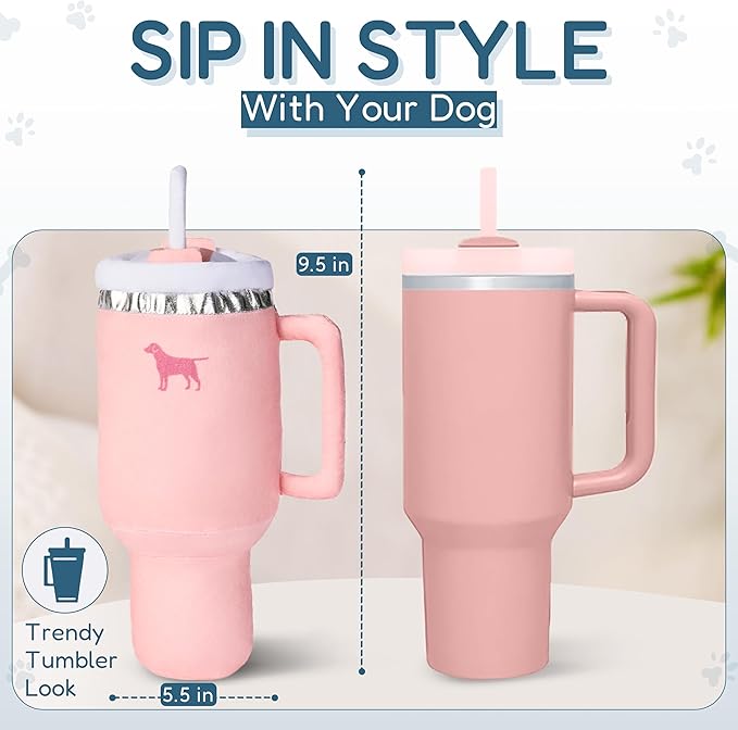 Pup Cup Tumbler Dog Toy – Cute Girl Dog Toy, Valentines & Birthday Gift, Interactive Squeaker, Fun Puppy Present (Pink Peach Dust)