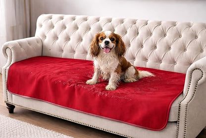 Premium Deluxe * 100% Waterproof Blanket Guarantees to Keep Your Bed Dry! Crinkle-Free Ultra-Soft Fleece Furniture Protector for People Kids Pets. EZ Wash/Dry Red/Grey Reversible 60x40