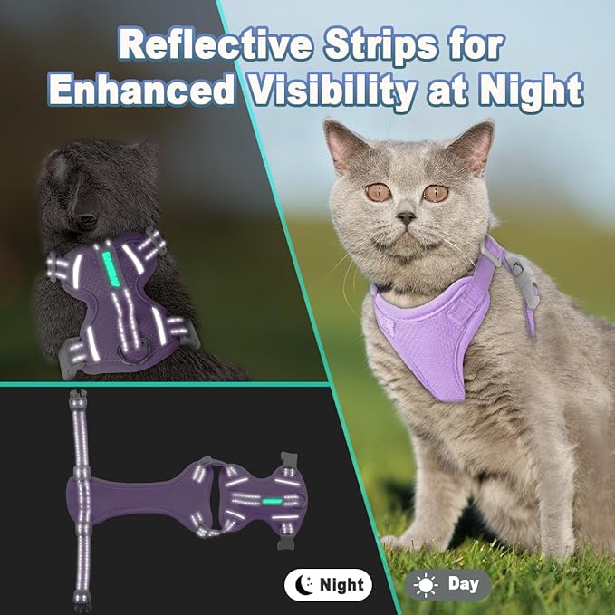 Cat Harness and Leash Set Escape Proof for Kitten Walking, Soft Adjustable Top Handle Vest Harnesses for Cats, Easy Control Breathable Reflective Small Medium Large, Violet Purple, S