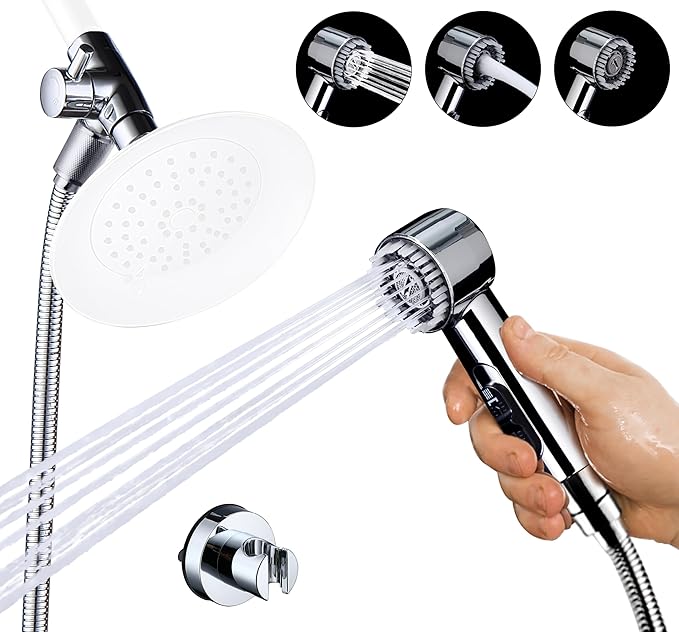 3 Mode Dog Shower Attachment, High Pressure Handheld Sprayer with ON/OFF Switch, Metal Shower Diverter, 118 Inches Stainless Steel Hose, No Drill Hook, for Indoor and Outdoor Pet Bathing and Washing