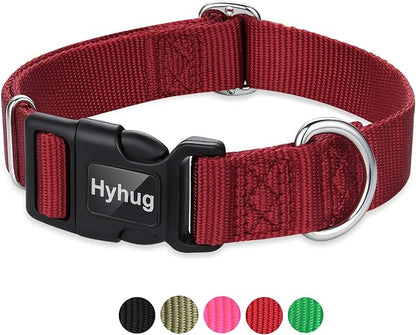 Hyhug Medium Dog Collar, Red:Heavy-Duty Quick-Release Nylon Buckle, Adjustable & Durable, Cute Dog Collar (Medium, Red)