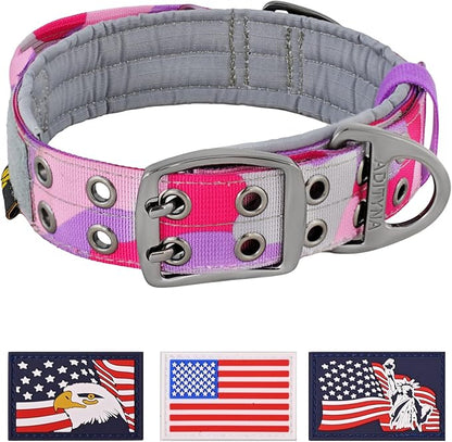 ADITYNA Heavy Duty Dog Collar for Large Dogs - Camo Pink Purple Collar with Handle for Training, and Walking - Wide, Tactical, Soft Neoprene Padded