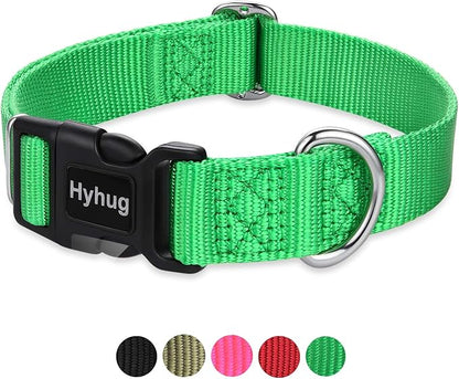 Hyhug Dog Collar for Large Dogs, Green Heavy Duty | Quick Release Nylon Buckle Collar, Adjustable & Durable Pet Supplies for Boy & Girl Dogs (Large, Lime Green)