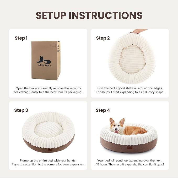 Warmrest Donut Dog Bed Medium Size Dog 30 Inch, Round Cat Beds for Small Medium Dogs and Cats with Washable Fluffy Faux Fur, Cute Comfort Pet Bed with Anti-Slip Bottom, Cream