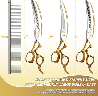 CITYWISH Dog Grooming Scissors,Curved Chunkers Shears Deg Grooming with Safety Round Tips, Sharp and Comfortable 4 in 1 Dog Scissers for Grooming
