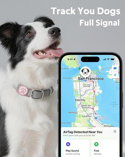 WhoseID IP68 Waterpoof Dog Airtag Holder, Stretchy Silicone Full Body Covered Apple Air Tag Holder for Dog Cat Collar Fit All Width Collar (Pink/Red, 2 Pack)