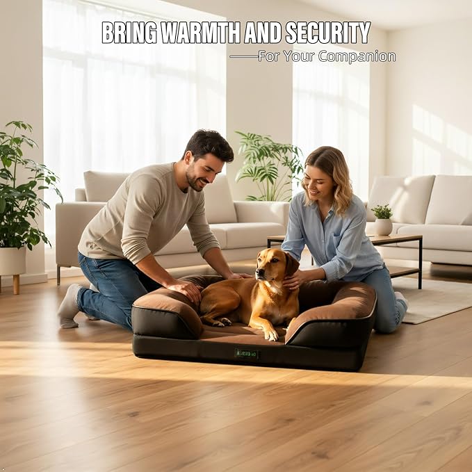 Orthopedic Egg-Shaped Sponge Dog Beds Large Sized Dog with Sides, Removable Cover and Non-Slip Bottom (Brown, 35 * 25 * 8)