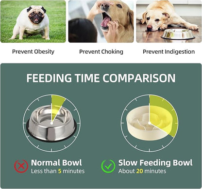 Ceramic 0.9 Cup Raised Dog Slow Feeder Set, Elevated Bowl with Wooden Stand for Small Dog and Cat, 6.1inch Puzzle Slow Dog Food Dish, Anti-Gulping(Beige, Single Bowl+ Stand)