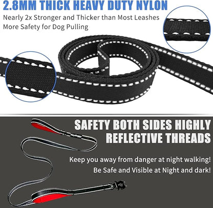 Strong Heavy Duty Dog Leash - 5ft Reflective Nylon Training Leash with Soft Padded Double Handle & Auto Lock Frog Clip - Safety Traffic Control for Large Medium Small Dogs No Pull Walk Black Red,5ft