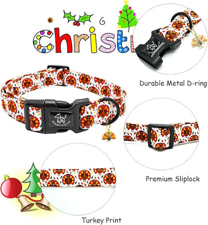 Elegant little tail Thanksgiving Dog Collar, Pet Dog Collar Cotton Soft Turkey Dog Collars Holiday with Quick Release Buckle Pet Puppy Collar for Large Dogs