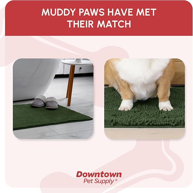 My Doggy Place Dog Mud Mat, 31" x 20" Chive – Thick Microfiber Entry Rug for Snow, Mud & Salt – Absorbent, Quick-Dry, Washer-Safe & Non-Slip, Medium