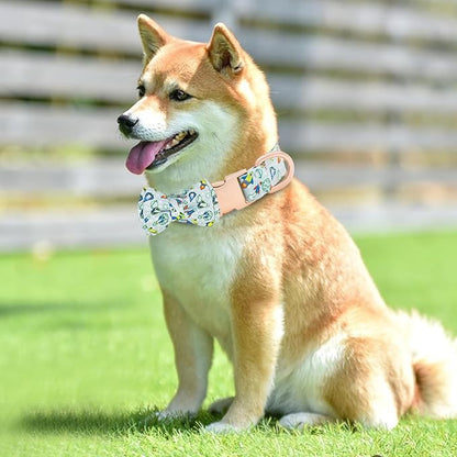 Dog Collar and Leash Set Adjustable Girls Puppy Floral Collars with Bow Tie for Small Medium Large Dogs(S, Rocket)