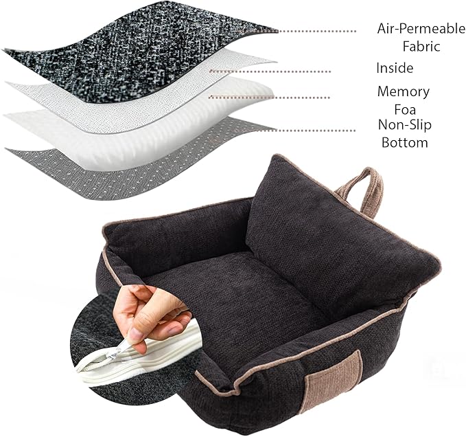 RAFASAFA Large Orthopedic Dog Sofa Bed with Sides, Carry Handle & Side Pockets .Plush Chenille Orthopedic Pet Bed Couch for Large Dogs.Portable Snuggler for Indoor Use, Travel & Recovery (Black)