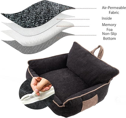 RAFASAFA Large Orthopedic Dog Sofa Bed with Sides, Carry Handle & Side Pockets .Plush Chenille Orthopedic Pet Bed Couch for Large Dogs.Portable Snuggler for Indoor Use, Travel & Recovery (Black)