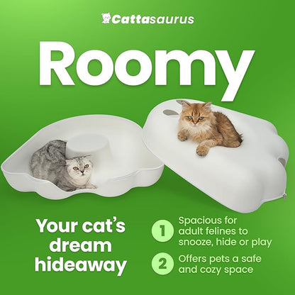 Cattasaurus Unique Gothic Peeka-Boo Cat Cave Duo Jumbo Set, Extra Spacious for Multiple & Large Cats 15+ lbs, Scratch Detachable Cat Beds for Indoor Cats, Washable Tunnel Bed