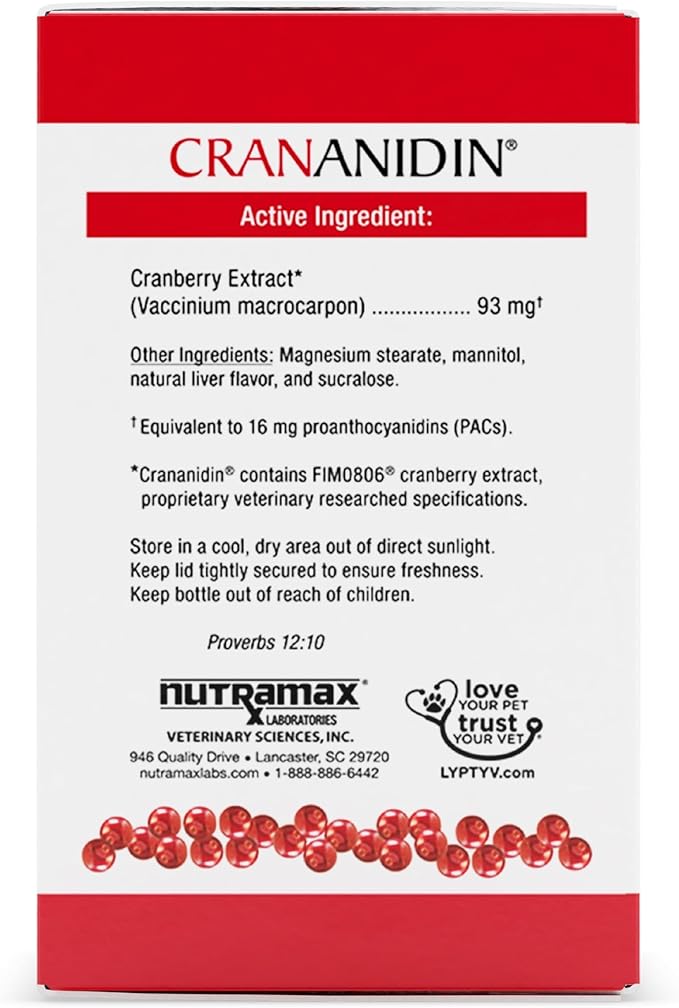 Crananidin Urinary Tract Health Supplement Chewable Tablets for Dogs