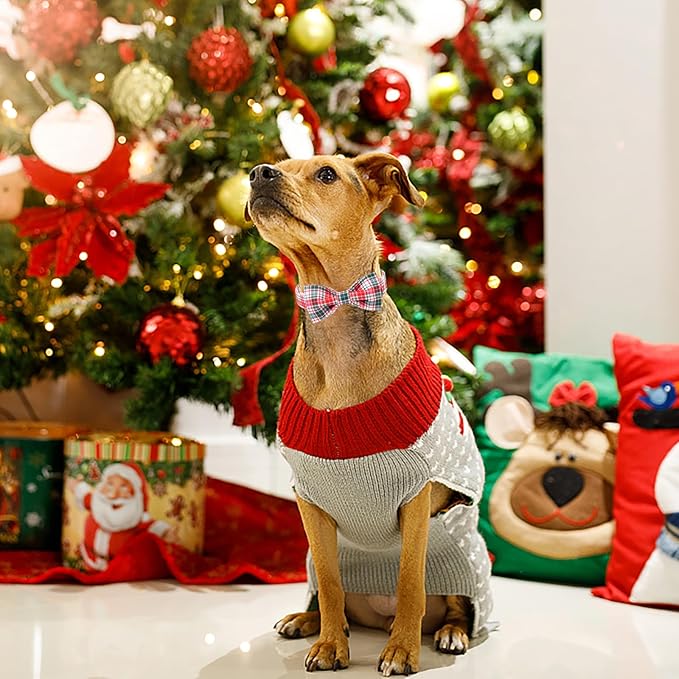 ARING PET Christmas Dog Collar with Bow, Cute Xmas Red Green Plaid Bowtie Pet Collars for Puppy Small Medium Large Girl Boy Dogs-S