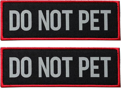 2 Pcs Reflective Do Not Pet Patch with Hook and Loop Backing, Embroidered Border with Printed Lettering Patch for Dog Vest Harness Working Dogs (6 x 2 inches)