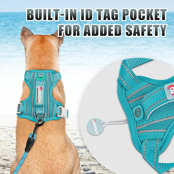 BARKBAY No Pull Dog Harness Large Reflective Dog Harness with Front Clip and Easy Control Handle for Walking Training Running with ID tag Pocket(Ocean Blue,L)