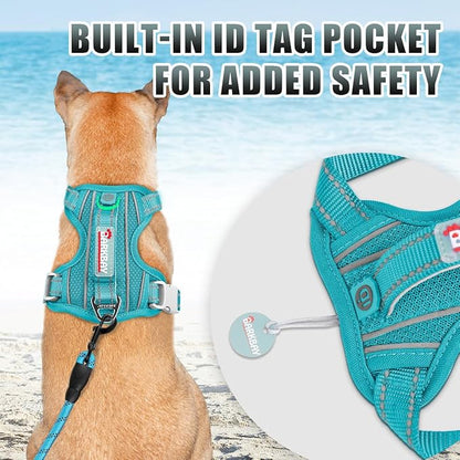 BARKBAY No Pull Dog Harness Large Reflective Dog Harness with Front Clip and Easy Control Handle for Walking Training Running with ID tag Pocket(Ocean Blue,L)