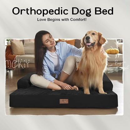 Orthopedic Bolster Dog Bed for Large Dogs – Memory Foam Cushion, Calming Support Design, Removable Washable Waterproof Cover, Non-Slip Bottom, Cozy Sleeping Space for Pets
