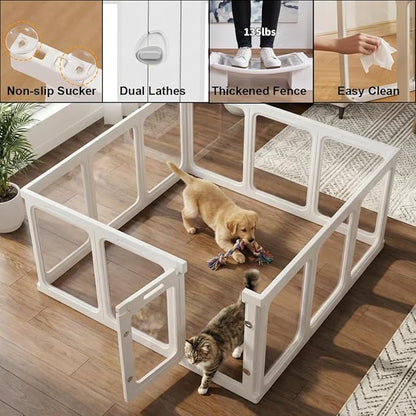 Jatindear 12Pcs Clear Acrylic Plastic Dog Playpen, 23.6“ H Lightweight & Easy Assemble Playpen Divider, Durable Safety Play Pen Indoors, Puppy, Cat, Small Animal(White)