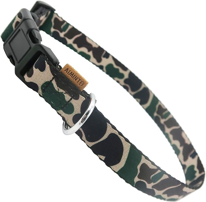 Dog Collar, Cute Camouflage Pattern, Soft and Adjustable Collar with Quick Release Buckle (M (Neck 14-24", Width 3/4"), Camouflage Green)