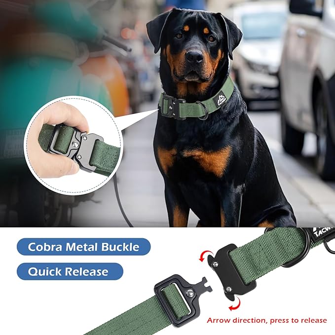 Heavy Duty Dog Collars for Medium and Large Dogs - Adjustable, Chew Proof Nylon Collar with Metal Quick Release Buckle and D-Ring for Dog Tags (Dark Green, 2XL)