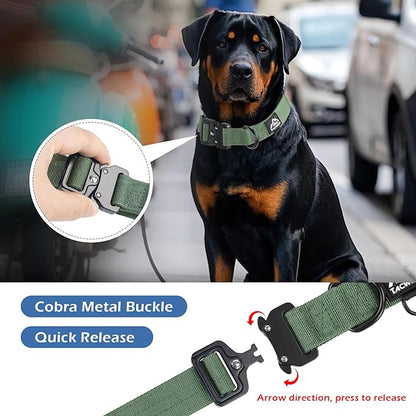 Heavy Duty Dog Collars for Medium and Large Dogs - Adjustable, Chew Proof Nylon Collar with Metal Quick Release Buckle and D-Ring for Dog Tags (Dark Green, 2XL)