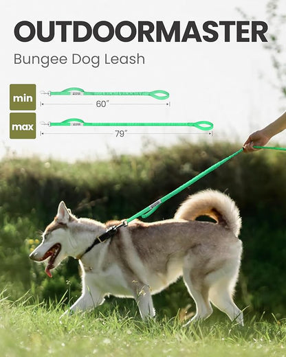 OutdoorMaster Bungee Dog Leash, Heavy Duty Dog Leash with Shock Absorption, 2 Padded Handles Training Leash, Improved Dog Safety and Comfort - Green Upgraded, 6FT