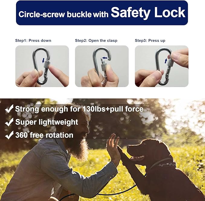 Tie Out Cable for Large Dog, 100ft Pet Runner for Yard, 30/40/50ft Run Leash Heavy Duty Swivel Hooks Heavy Duty Lead Steel Wire Dog Chain Leash Cable Perfect for The Yard, Camping, Beach