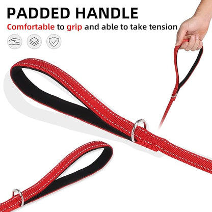 PUPTECK Reflective Dog Leash with Comfortable Padded Handle Durable Nylon Dog Lead for Small Medium and Large Dogs Cats Walking Running Training Outside, Red