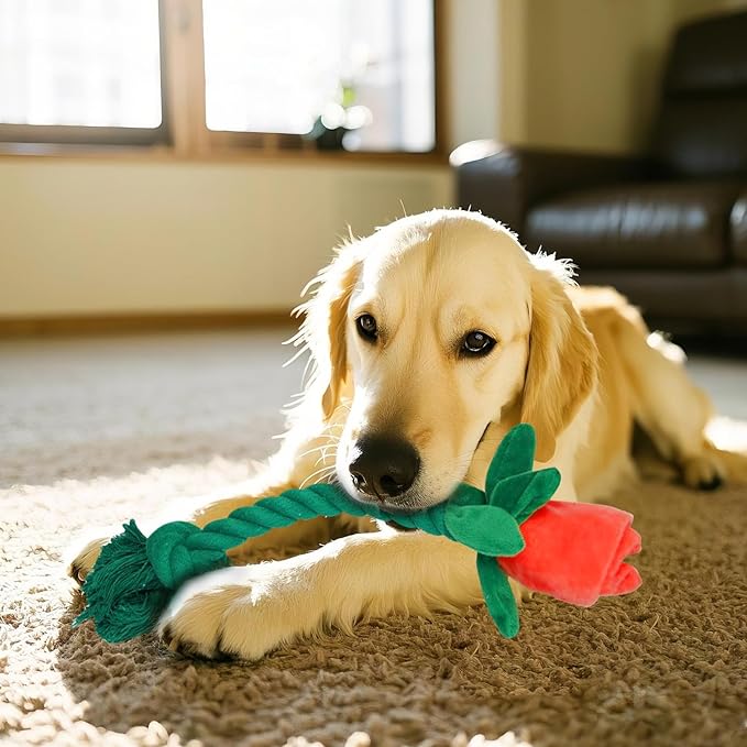 Rose Flower Plush Squeaky Dog Toys with Crink Paper for Small Medium Large Dogs