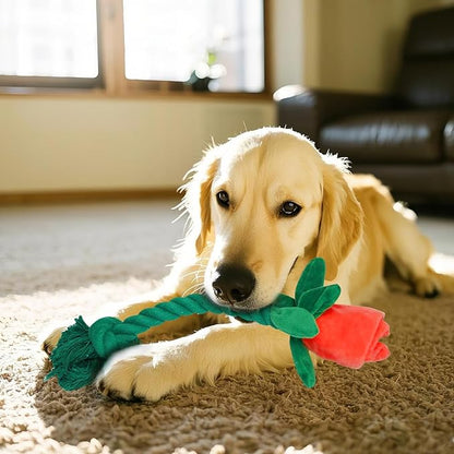 Rose Flower Plush Squeaky Dog Toys with Crink Paper for Small Medium Large Dogs