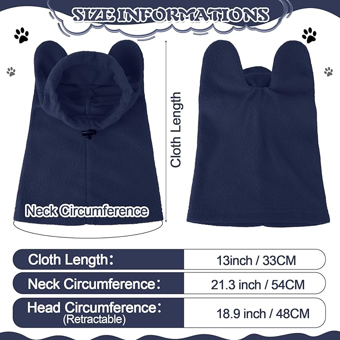Clysee Winter Dog Hats Quiet Ears for Dogs Ear Muffs Pet Neck Warmer Scarf Hoodie Noise Protection Cover Beanie Head Wrap Costume for Pet Dog Cats(Dark Blue,XL)