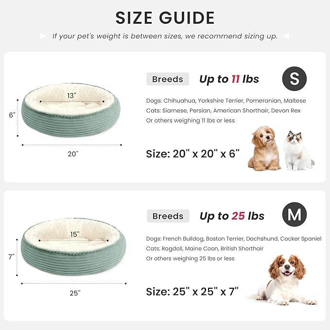 Love's cabin Round Donut Cat and Dog Cushion Bed, 25in Pet Bed for Small or Medium Dogs, Anti-Slip & Water-Resistant Bottom, Soft Durable Fabric Pet Beds, Washable Calming Cat Bed Apple Green Stripe