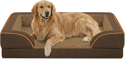 Casa Paw Orthopedic Dog Beds for Extra Large Sized Dogs, Waterproof Memory Foam XL Pet Bed with Sides 42x30Inch, Non-Slip and Egg-Crate Foam Big Dog Couch Bed with Removable Washable Cover, Brown