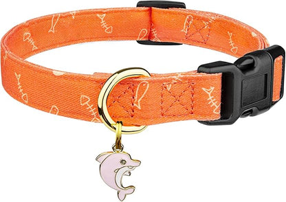 Cotton Handmade Dog Collar Cute and Distinctive Patterns Orange Fish with Pendant for Girl Boy Dogs Collars L