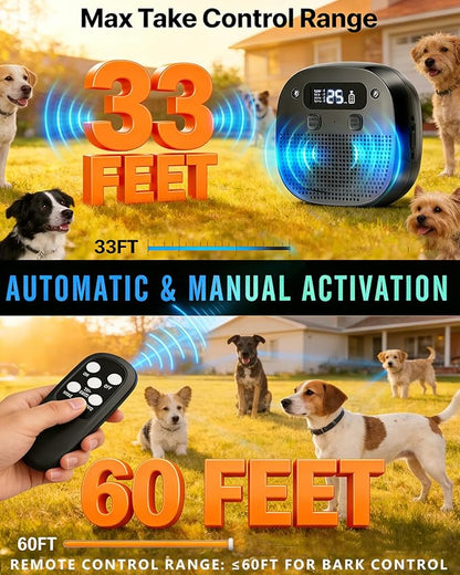 Dog Barking Control Devices, Anti Barking Device for Dogs with Remote Control, Ultrasonic & Sensor Technology, Rechargeable, Waterproof, Adjustable Modes & Frequencies, Bark Box Indoor Outdoor(Black)
