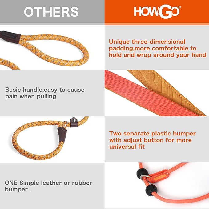 Howgo Dog Slip Lead Dog Leash, Training Leash, No-Pull Lightweight Slip Lead and Collar, Heavy Duty & Durable, Padded Handle, for All Breeds (Brown, 5FT)