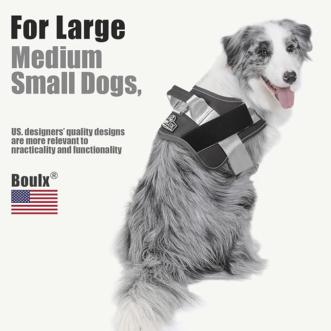 Bolux Dog Harness, No-Pull Reflective Dog Vest, Breathable Adjustable Pet Harness with Handle for Outdoor Walking - No More Pulling, Tugging or Choking