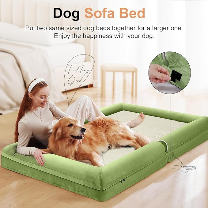 Large Dog Bed Orthopedic Washable: Beds Bolster XL Bed Medium Large Dogs Egg Crate Foam Couch Sofa Waterproof with Removable Cover - Grass Green