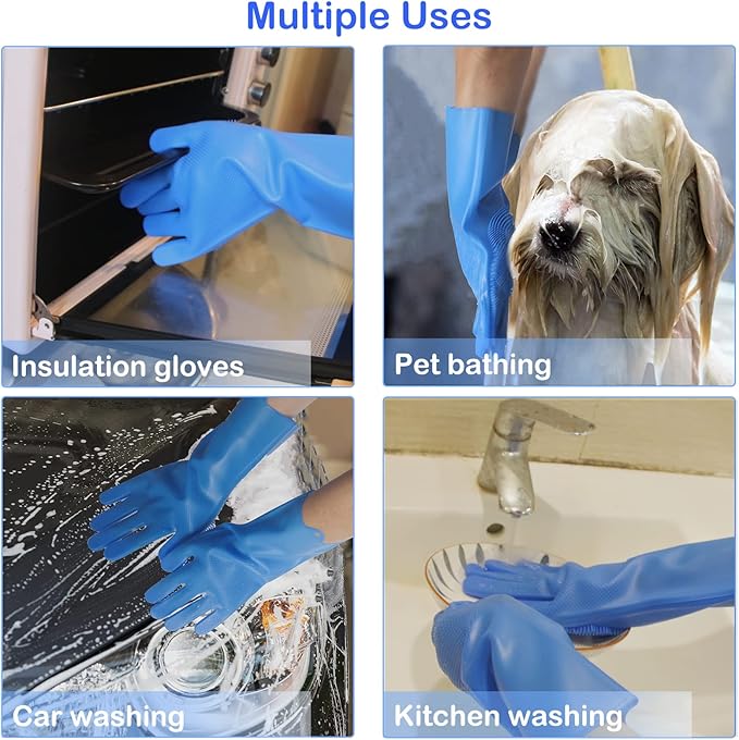Pet Grooming Gloves, Dog Washing Gloves with High-Density Teeth, Heat Resistant Silicone Cat Hair Remover with Enhanced Five Finger Design, Bathing and Massaging for Dogs and Cats