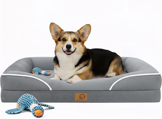 Homemate Dog Beds Large Sized Dog: 36x27 inch Orthopedic Large Dogs Bed XL Outdoor Pet Cat Bed Sofa Supplies with Toy Dogs Crate Pad Couch with Removable Washable Cover & Non-Slip Botton Light Grey