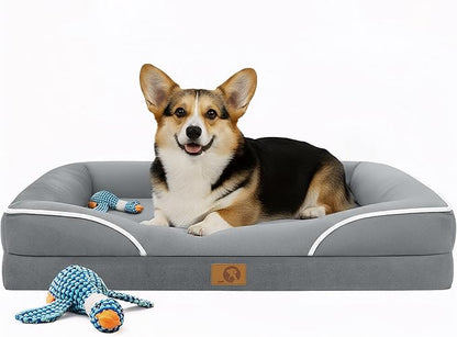 Homemate Dog Beds Large Sized Dog: 36x27 inch Orthopedic Large Dogs Bed XL Outdoor Pet Cat Bed Sofa Supplies with Toy Dogs Crate Pad Couch with Removable Washable Cover & Non-Slip Botton Light Grey