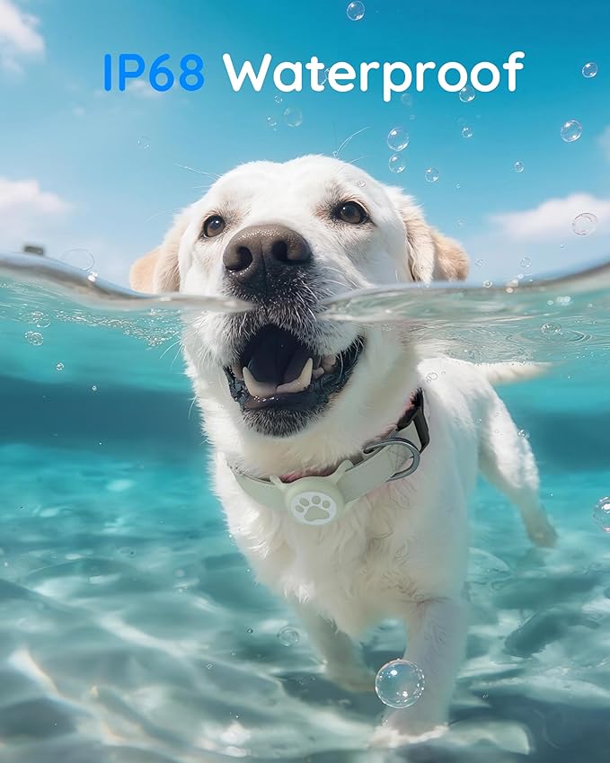 WhoseID IP68 Waterpoof Dog Airtag Holder, Stretchy Silicone Full Body Covered Apple Air Tag Holder for Dog Cat Collar Fit All Width Collar (Luminous, 1 Pack)